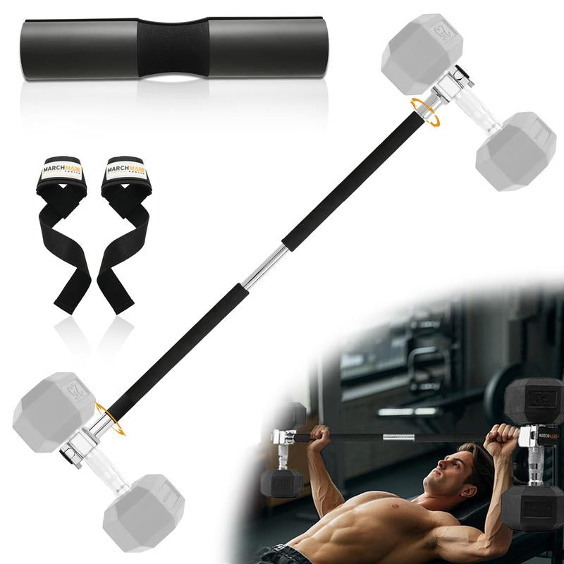 Marchmars Dumbbell Converter -Convert Dumbbells to Barbell Set for Home Fitness - Adiustable &Up to 200 Lb Capacity Weight Barbell for Weight Lifting Taking Pictures after Training Will Look Better Gym Equipment